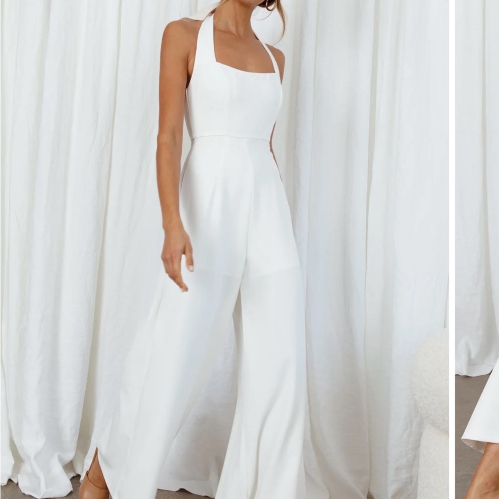 Selfie Leslie White Halter Wide-Leg Jumpsuit